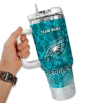 personalized philadelphia eagles geometric prism green curved tumbler best selling.webp