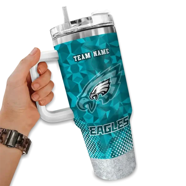 personalized philadelphia eagles geometric prism green curved tumbler fashion forward.webp