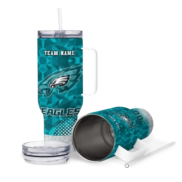 personalized philadelphia eagles geometric prism green curved tumbler high quality.webp