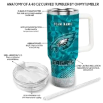 personalized philadelphia eagles geometric prism green curved tumbler best selling.webp