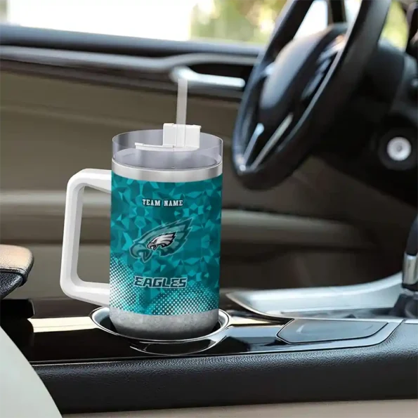 personalized philadelphia eagles geometric prism green curved tumbler trendy.webp