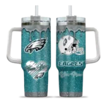 personalized philadelphia eagles heart helmet motif green curved tumbler best selling.webp