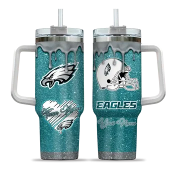 personalized philadelphia eagles heart helmet motif green curved tumbler best selling.webp