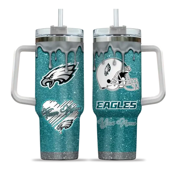 personalized philadelphia eagles heart helmet motif green curved tumbler best selling.webp