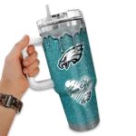 personalized philadelphia eagles heart helmet motif green curved tumbler best selling.webp