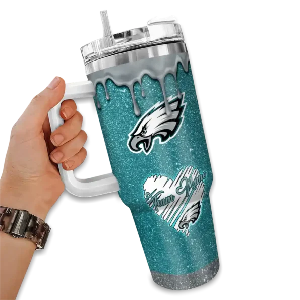 personalized philadelphia eagles heart helmet motif green curved tumbler fashion forward.webp