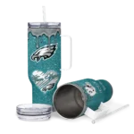 personalized philadelphia eagles heart helmet motif green curved tumbler best selling.webp