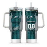 personalized philadelphia eagles hexagon armor green curved tumbler best selling.webp