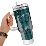 personalized philadelphia eagles hexagon armor green curved tumbler best selling.webp