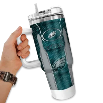 personalized philadelphia eagles hexagon armor green curved tumbler fashion forward.webp