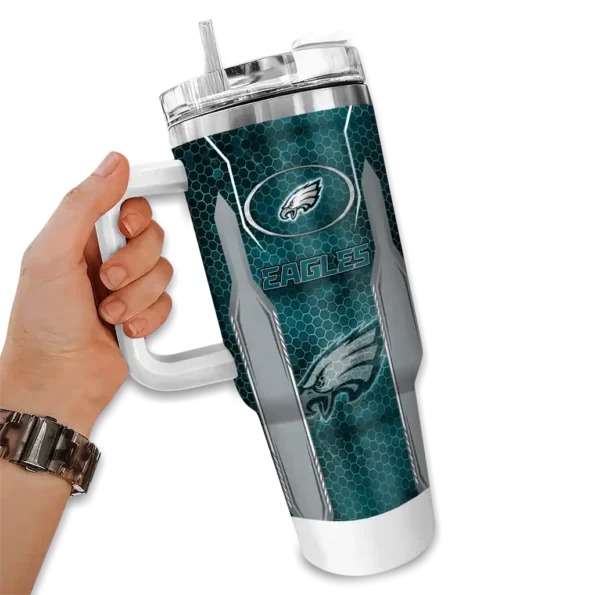 personalized philadelphia eagles hexagon armor green curved tumbler fashion forward.webp