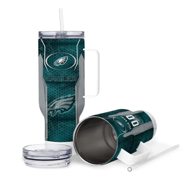personalized philadelphia eagles hexagon armor green curved tumbler high quality.webp