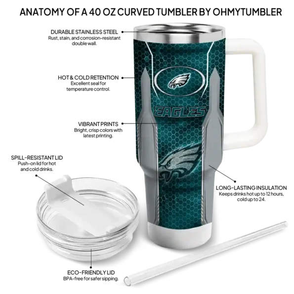 personalized philadelphia eagles hexagon armor green curved tumbler new arrival.webp