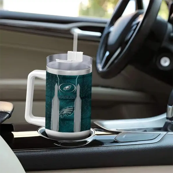 personalized philadelphia eagles hexagon armor green curved tumbler trendy.webp