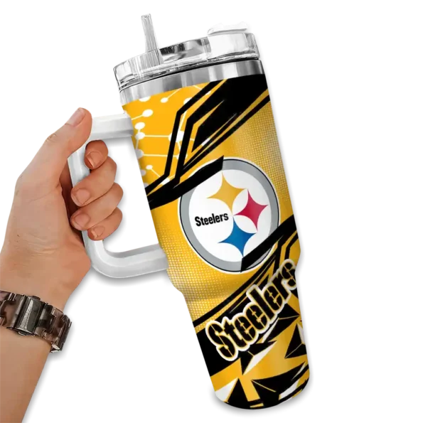 personalized pittsburgh steelers abstract paths gold curved tumbler fashion forward.webp