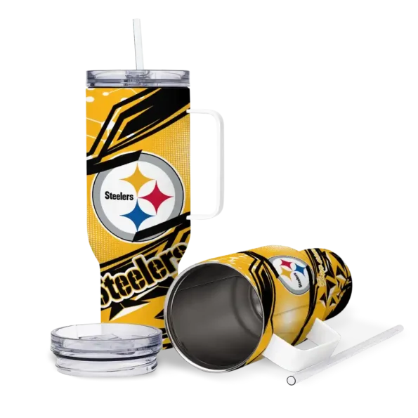 personalized pittsburgh steelers abstract paths gold curved tumbler high quality.webp