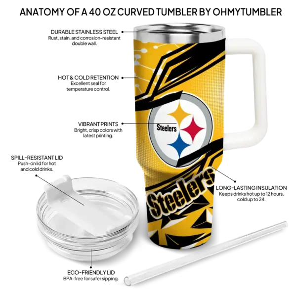 personalized pittsburgh steelers abstract paths gold curved tumbler new arrival.webp