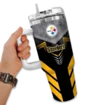 personalized pittsburgh steelers arrow armor gold black curved tumbler best selling.webp