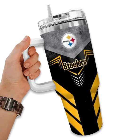 personalized pittsburgh steelers arrow armor gold black curved tumbler fashion forward.webp