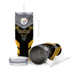 personalized pittsburgh steelers arrow armor gold black curved tumbler best selling.webp