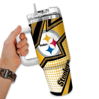 personalized pittsburgh steelers arrow burst gold curved tumbler fashion forward.webp