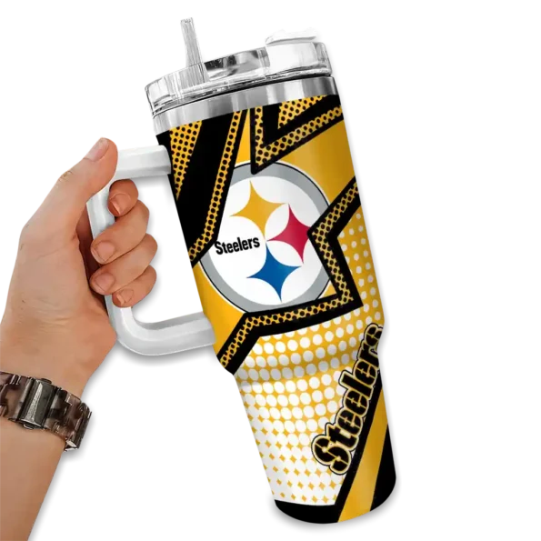 personalized pittsburgh steelers arrow burst gold curved tumbler fashion forward.webp