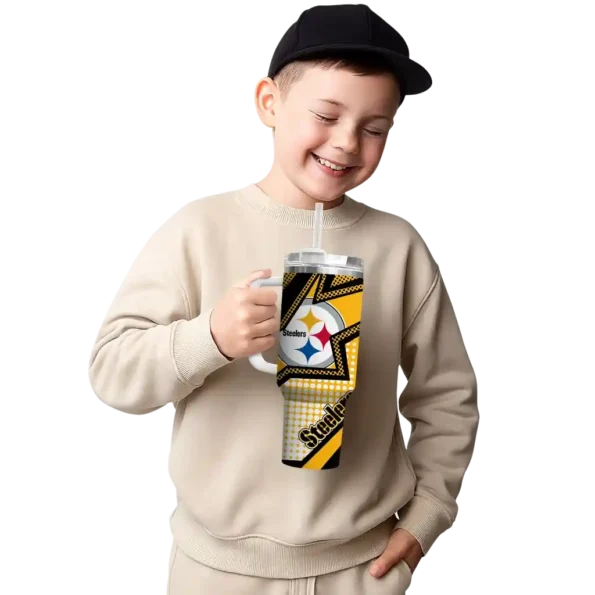 personalized pittsburgh steelers arrow burst gold curved tumbler latest model.webp