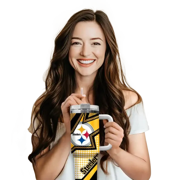 personalized pittsburgh steelers arrow burst gold curved tumbler premium grade.webp