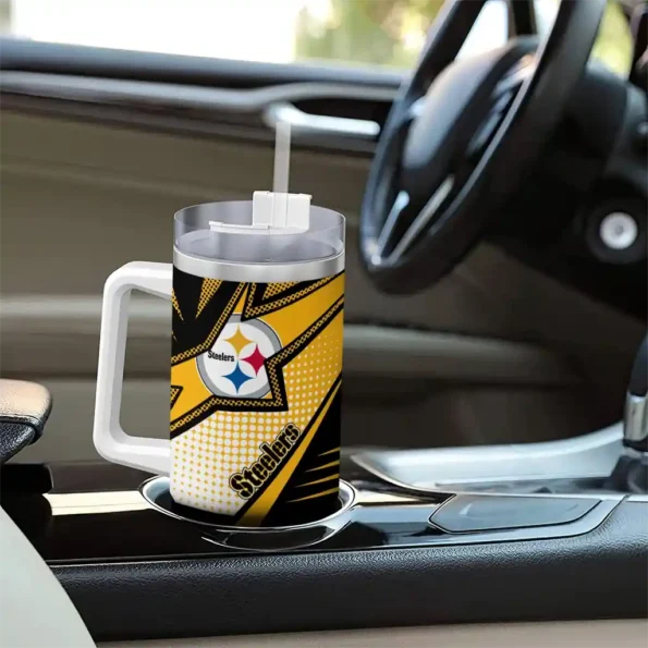personalized pittsburgh steelers arrow burst gold curved tumbler trendy.webp