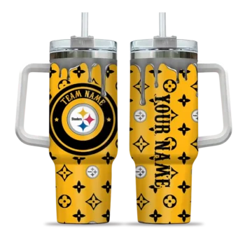 personalized pittsburgh steelers bullseye drips gold curved tumbler best selling.webp