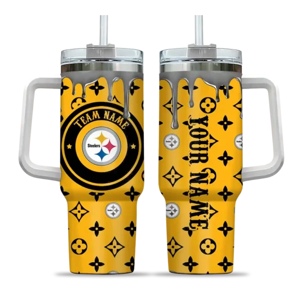 personalized pittsburgh steelers bullseye drips gold curved tumbler best selling.webp