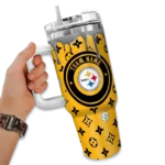 personalized pittsburgh steelers bullseye drips gold curved tumbler best selling.webp