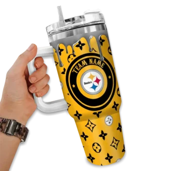 personalized pittsburgh steelers bullseye drips gold curved tumbler fashion forward.webp