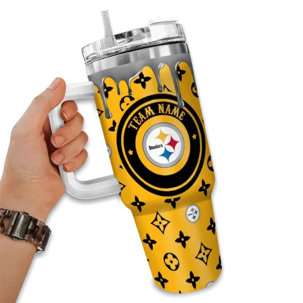 personalized pittsburgh steelers bullseye drips gold curved tumbler fashion forward.webp
