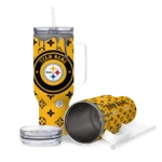 personalized pittsburgh steelers bullseye drips gold curved tumbler best selling.webp