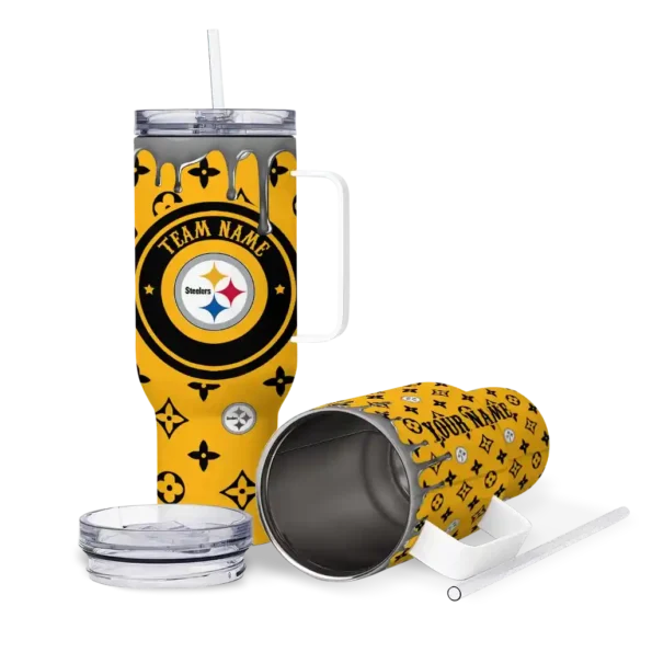 personalized pittsburgh steelers bullseye drips gold curved tumbler high quality.webp