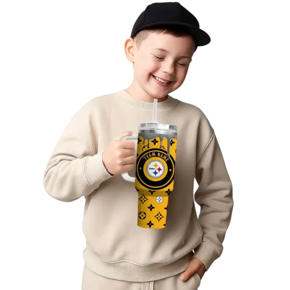personalized pittsburgh steelers bullseye drips gold curved tumbler latest model.webp