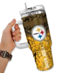 personalized pittsburgh steelers chevron stripe gold curved tumbler best selling.webp