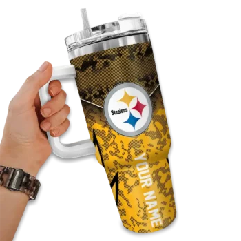 personalized pittsburgh steelers chevron stripe gold curved tumbler fashion forward.webp
