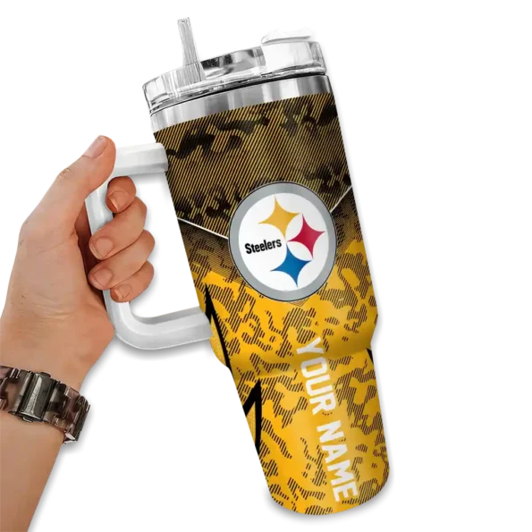 personalized pittsburgh steelers chevron stripe gold curved tumbler fashion forward.webp