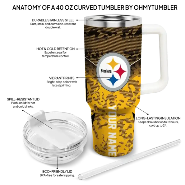 personalized pittsburgh steelers chevron stripe gold curved tumbler new arrival.webp