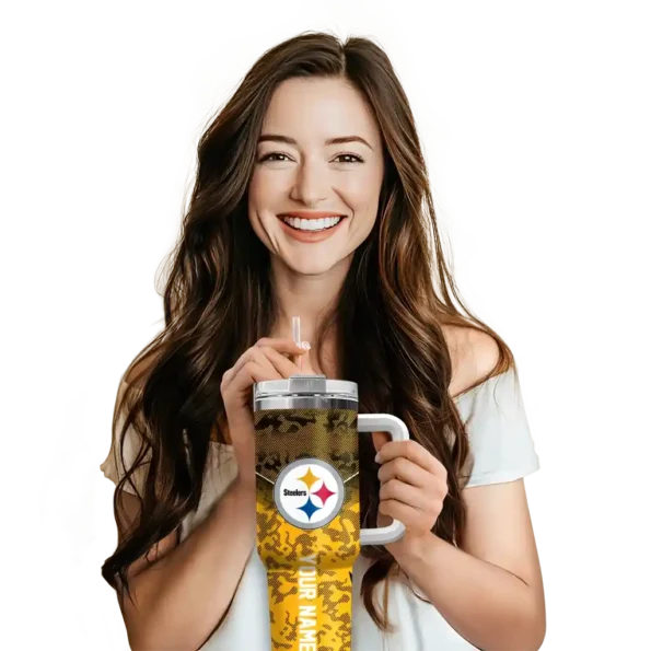 personalized pittsburgh steelers chevron stripe gold curved tumbler premium grade.webp