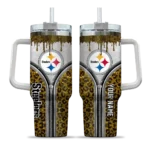 personalized pittsburgh steelers leopard zipper gold curved tumbler best selling.webp