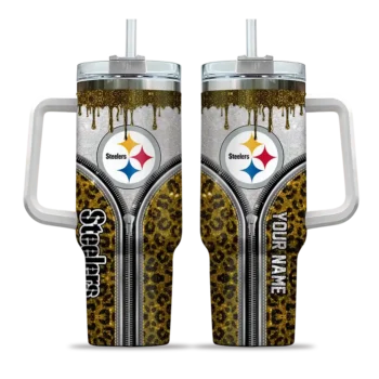 personalized pittsburgh steelers leopard zipper gold curved tumbler best selling.webp