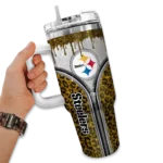 personalized pittsburgh steelers leopard zipper gold curved tumbler best selling.webp