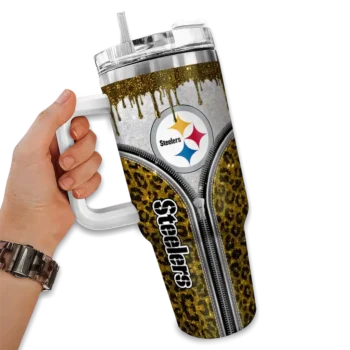 personalized pittsburgh steelers leopard zipper gold curved tumbler fashion forward.webp