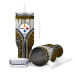 personalized pittsburgh steelers leopard zipper gold curved tumbler best selling.webp