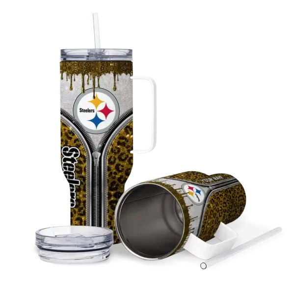 personalized pittsburgh steelers leopard zipper gold curved tumbler high quality.webp