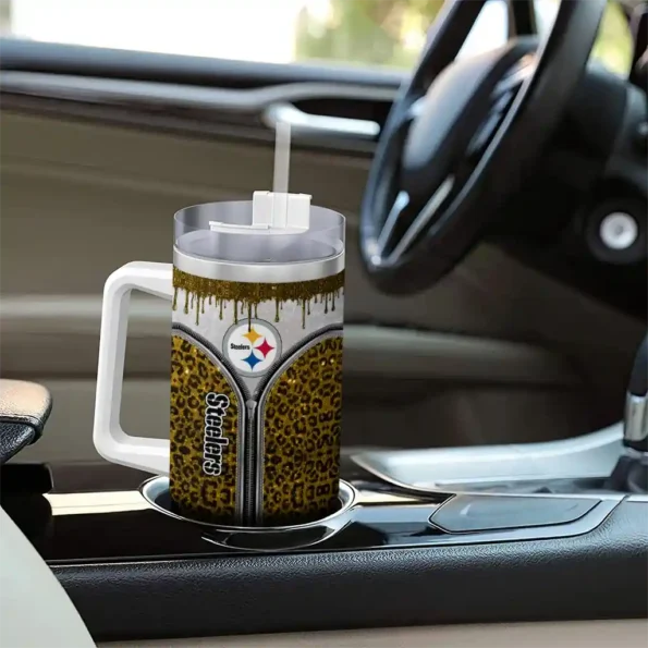 personalized pittsburgh steelers leopard zipper gold curved tumbler trendy.webp