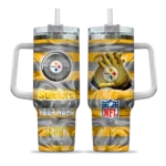 personalized pittsburgh steelers marbled stripes gold curved tumbler best selling.webp
